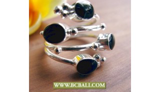 Finger Rings Black Stone Alpaca Silver Bali